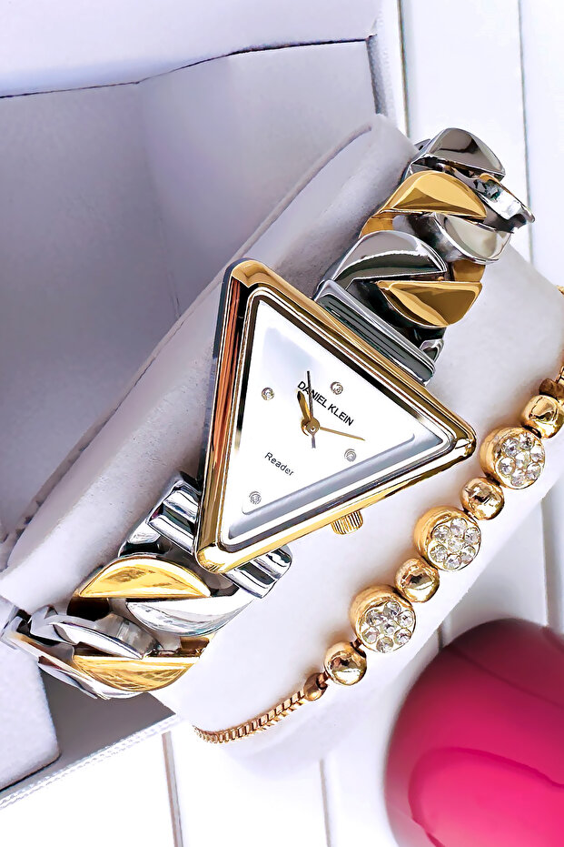 Triangle Case Gift Gold Silver Color Women's Watch - Steel Band Japanese Machine Special Stylish Boxed Dkby2056C5