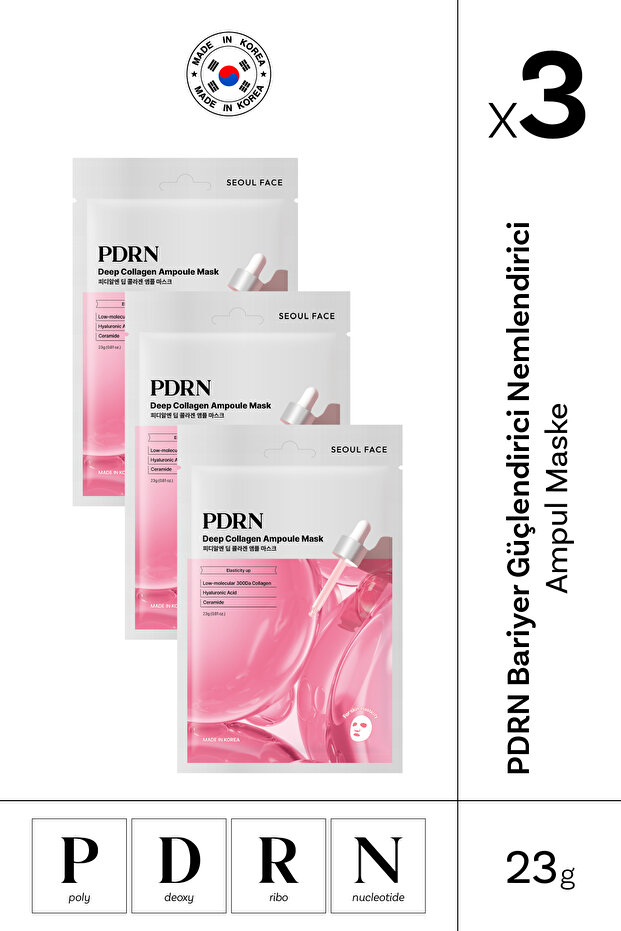 Seoulface Salmon Dna Pdrn Barrier Strengthening Moisturizing Ampoule Mask Korean Mask 23 Gr. 3 Pieces