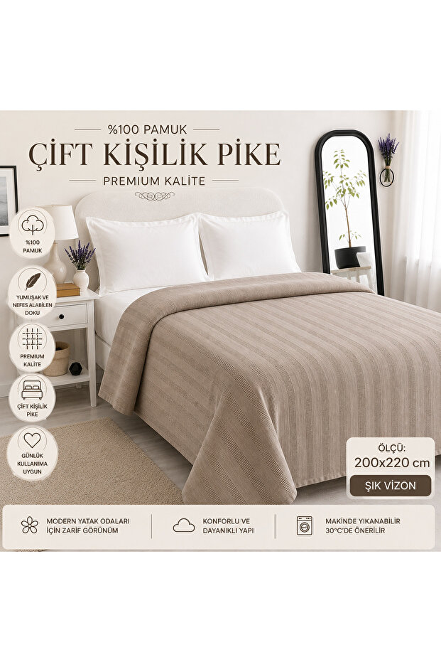 Vanilla Soft Double 100% Cotton Pique Mink Bedspread 200X220Cm Waffle Bedspreed