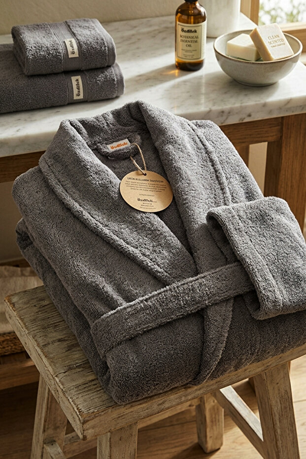 Özdilek Casual Shawl Bathrobe Dark Gray L