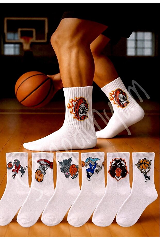 7-Piece Basketball-Themed College Tennis Washed Socks (Non-Shrink)