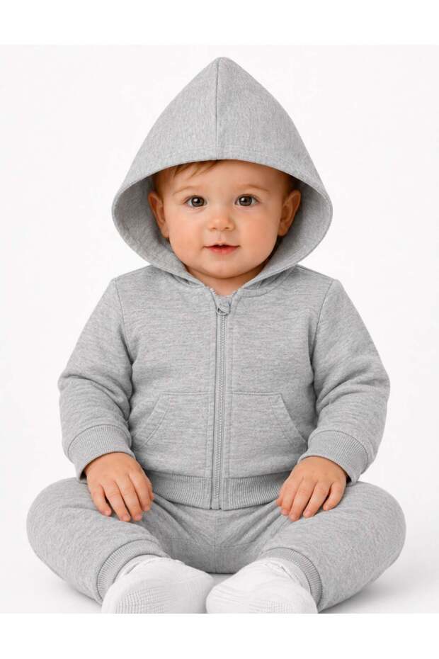 Basic Bebek Gri Kapüşonlu Sweatshirt