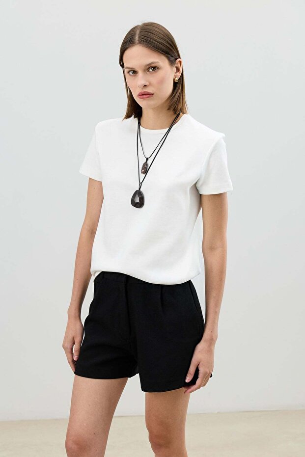 Ekru Basic Kadın T-Shirt - 2