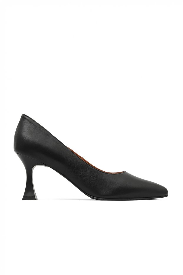 Black Leather Women's Heeled Shoes 01Wa1401