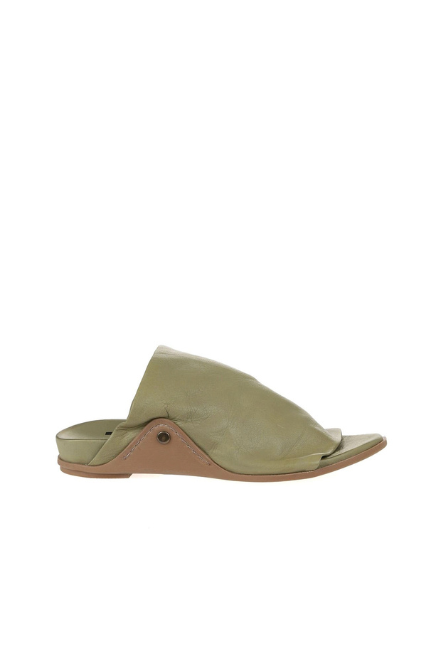 Khaki Leather Women's Flat Slippers 01Wu7602
