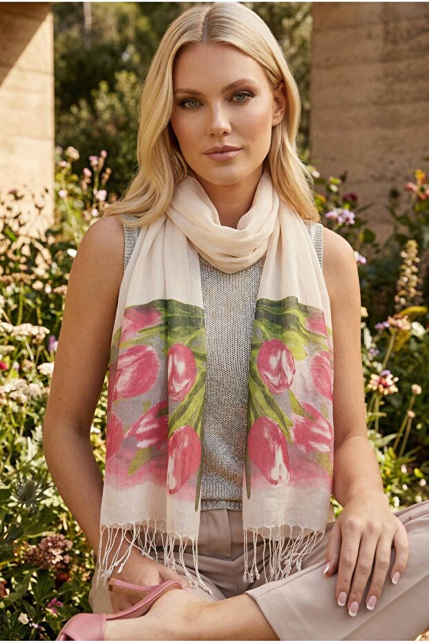 Tulip Printed Large Women's Cotton Scarf