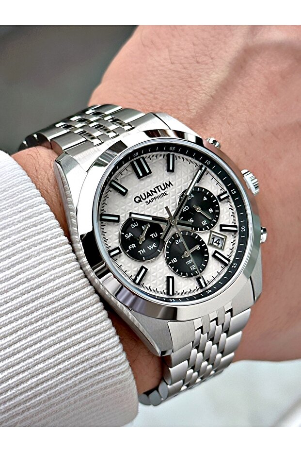 Functional Silver Color Sapphire Glass Steel Band Steel Case Men's Wristwatch 1217Mr