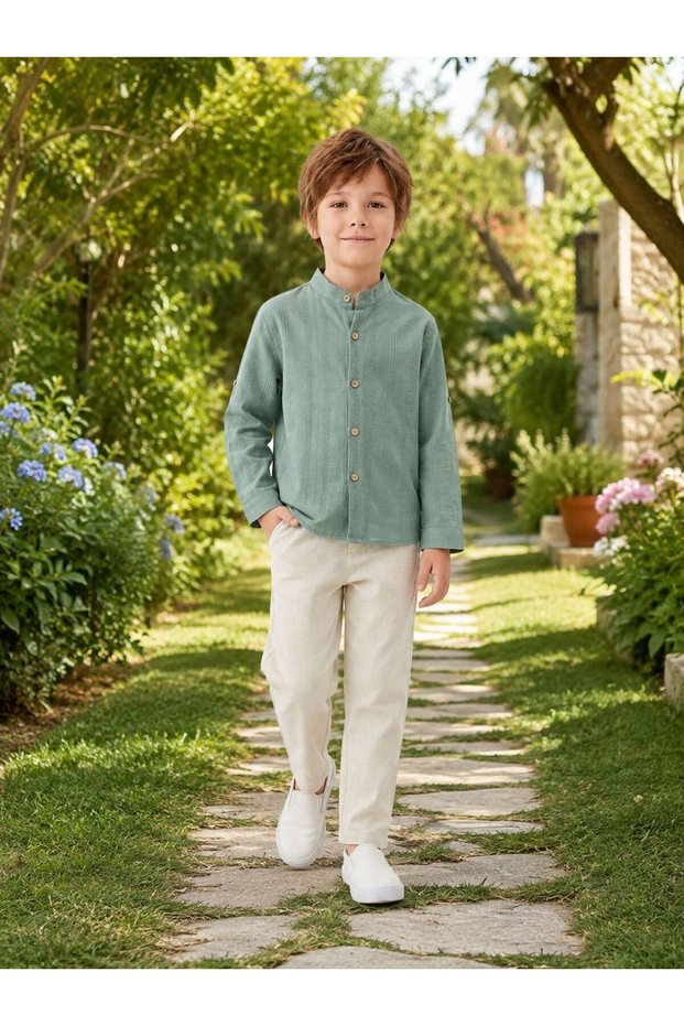 Boy's Linen Trousers and Collared Shirt Double Set