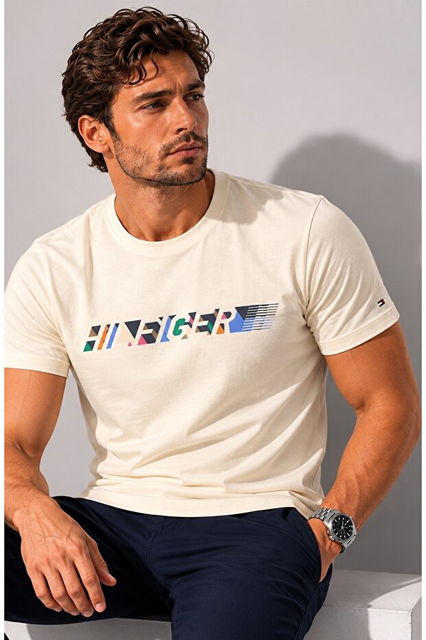 Regular Fit Men's Woven Cotton Chest Printed T-Shirt