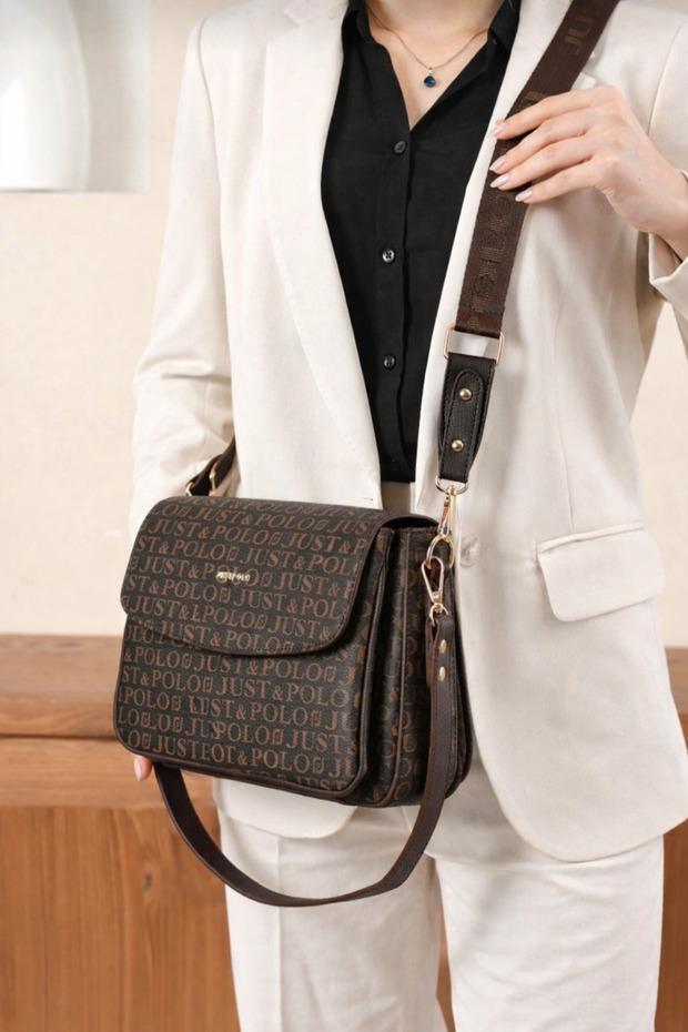 Women's Coffee Color 5-Compartment 2-Strap Hand and Shoulder Bag-Bd2184