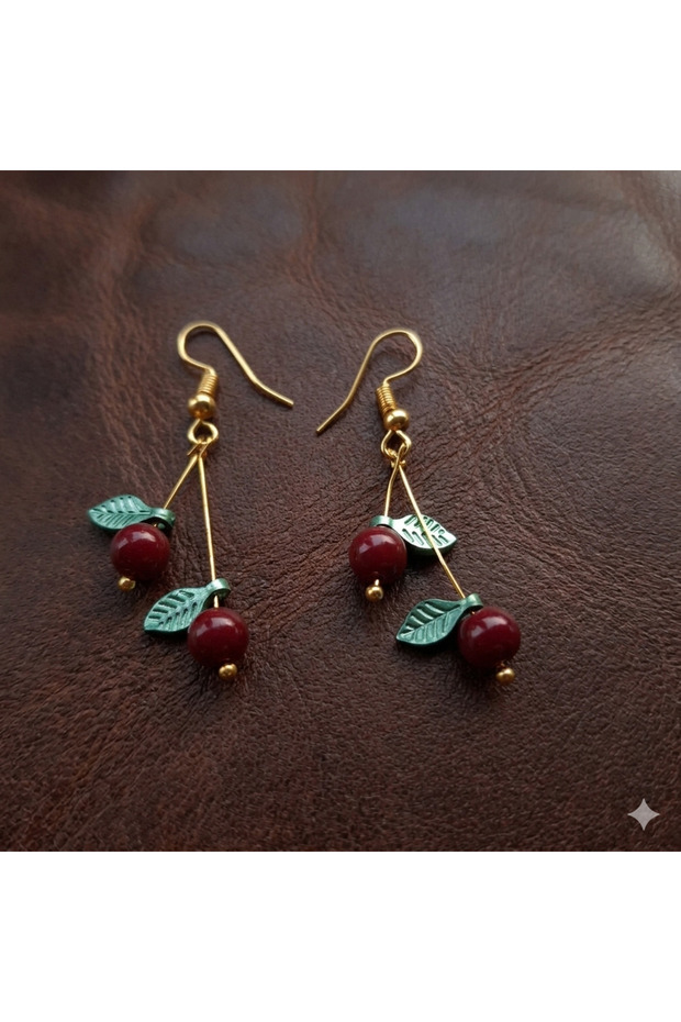 Handmade Women's Ethnic, Bohemian Long Cherry, Burgundy Earrings