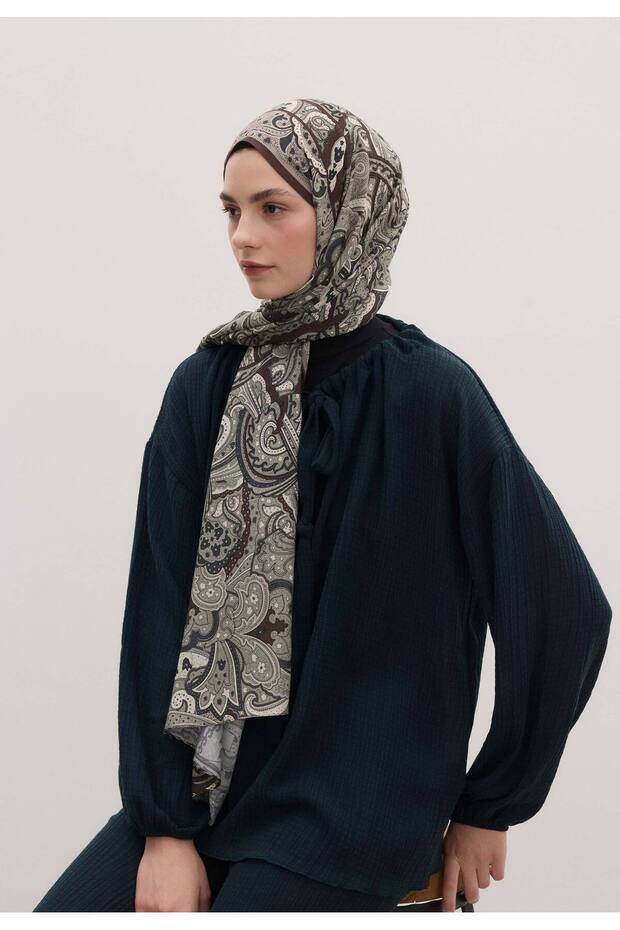Sıara Pattern Shawl Brown - 2