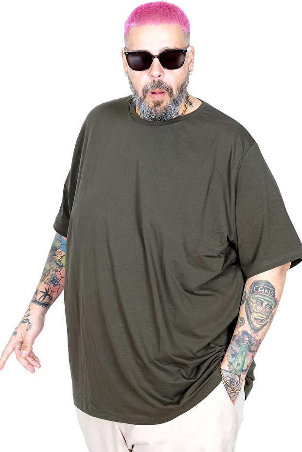 Mode XL Large Size Unisex Stretch Fabric T-Shirt Crew Neck 20149 Khaki