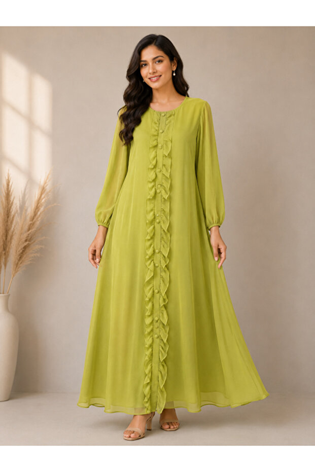 Libaslab Chiffon Fully Lined Neon Colour Maxi Dress
