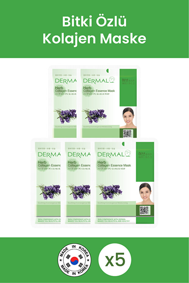 Soothing & Moisturizing Plant Extract Collagen Mask 23Gr. 100% Cotton 5 Pieces