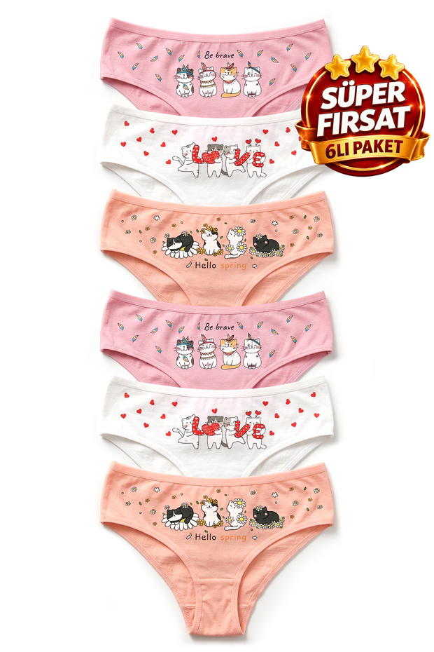 Girl's 6-Piece Cotton Panties Printed Special Flexible Fit (K200)