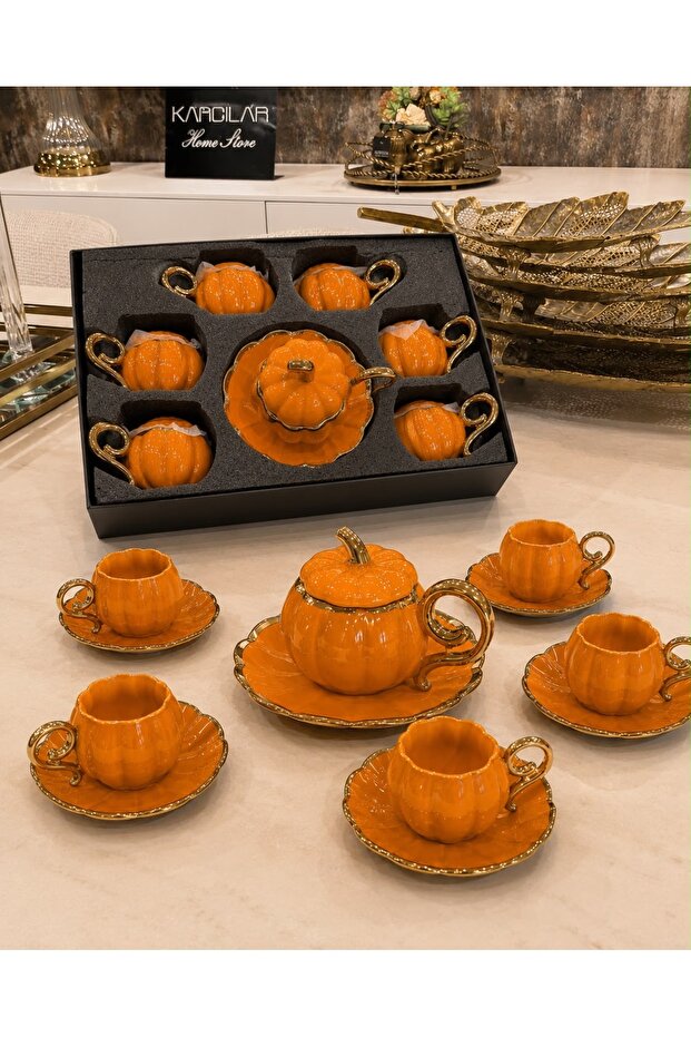 6-Piece Orange Pumpkin Model Coffee Cup Set