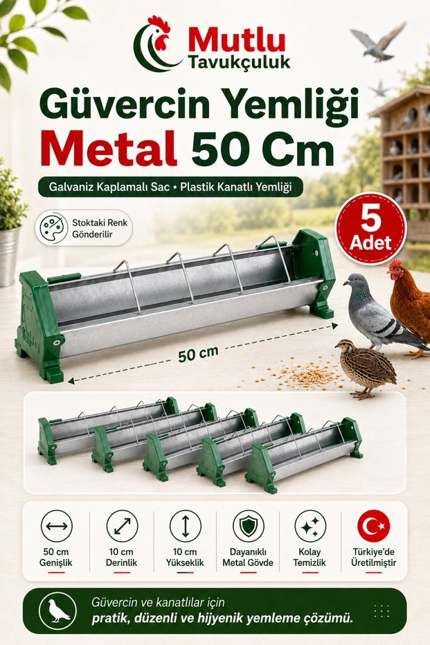 Pigeon Feeder Chicken Feeder 50 cm Metal 5 Pieces Feeder Pheasant Chick Turkey Broiler Brahma Goose Bird