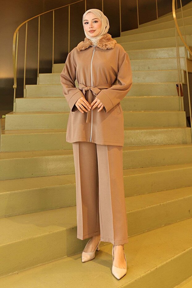 Fur Detailed Collar Suit Mink 19385