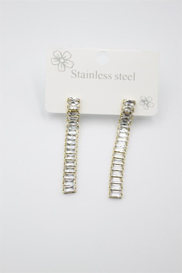 Large baguette stone steel earrings - gold