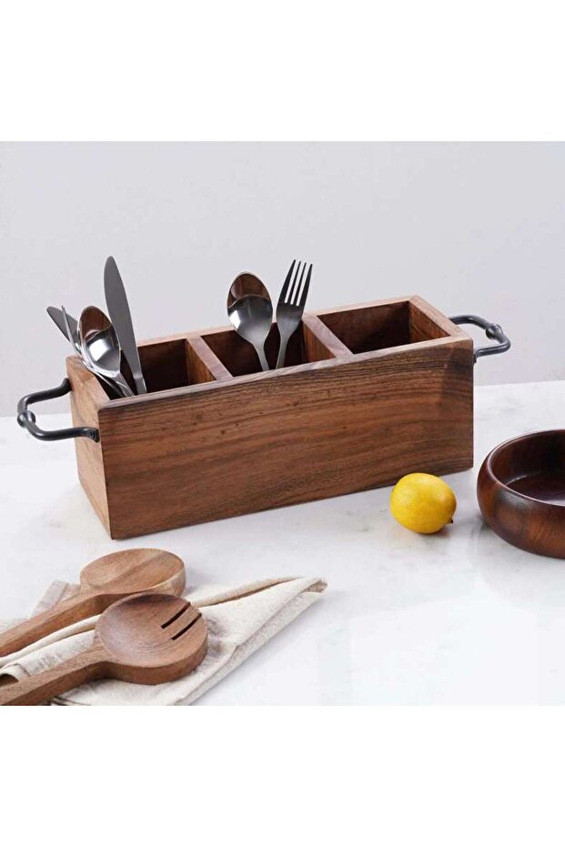 Rabaha Acacia Caddy With 2-Piece Serving Spoon - Natural