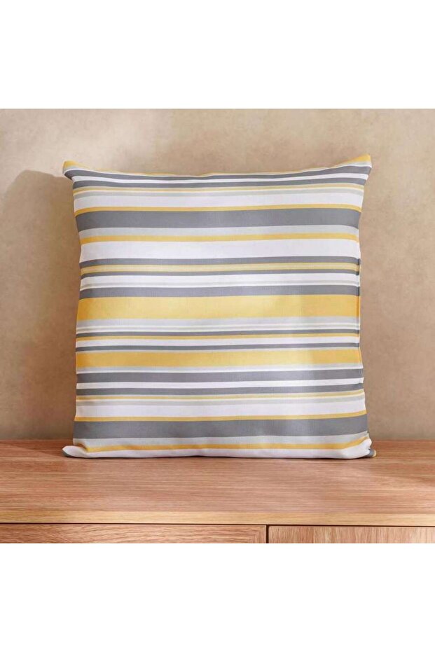 Mono Stripe Printed Water Repellant Outdoor Filled Cushion 45x45cm - Grey/yellow