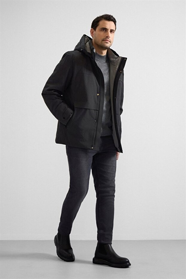 Siyah Slim Cepsiz Mont - 7