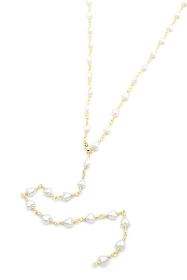Heart Pearl Y Necklace - Gold