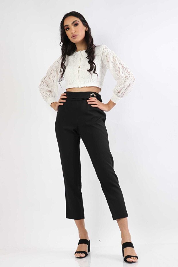 Lace Button-Front Half-Crop Top - 2