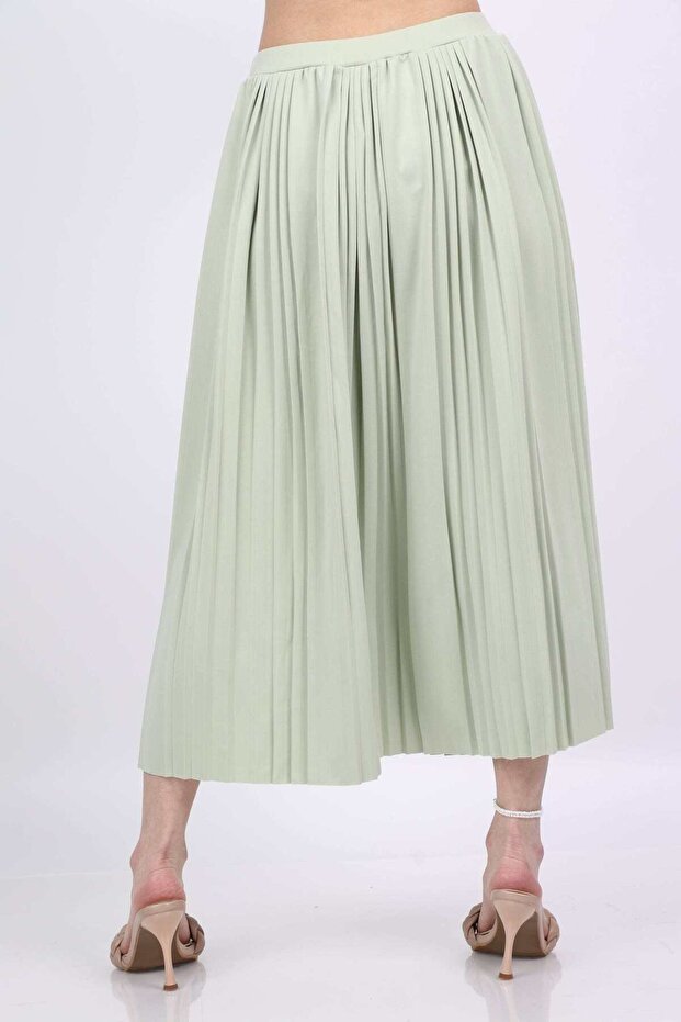Solid Pleated Midi Skirt - 3