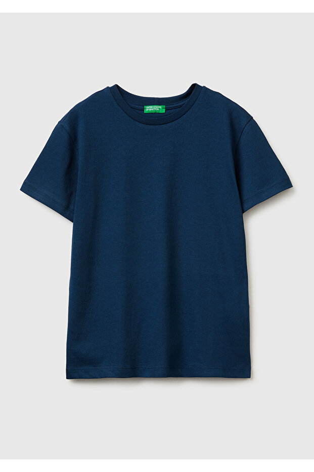 Boy's Dark Navy Blue Theme Printed Comfortable Fit Crew Neck T-Shirt