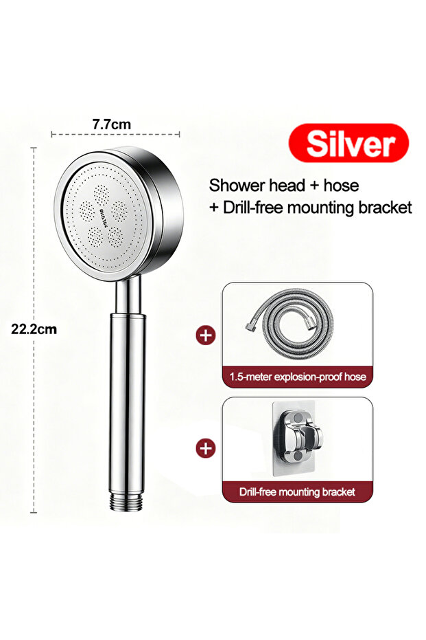 Silver B Set 304 Stainless Steel Pressure-enhanced Shower Head, Shower Enclosure, Bathroom High-flow