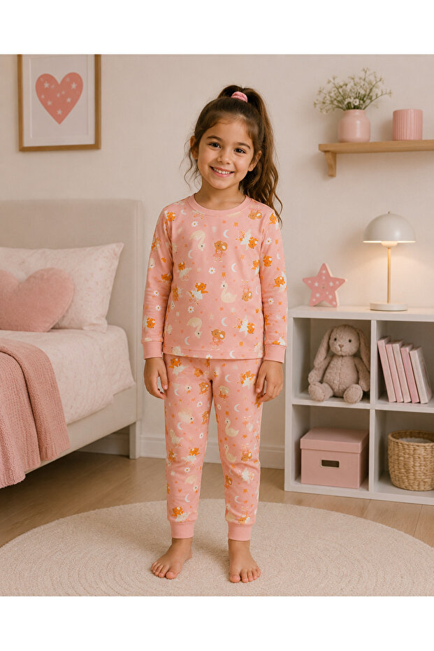 Girl's 100% Cotton Swan Patterned Pajama Set