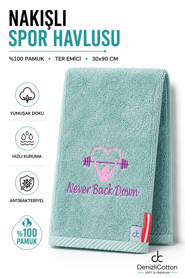 Mint Embroidered Sports Towel Cotton Sweat Absorbent Fitness Pilates Yoga Towel