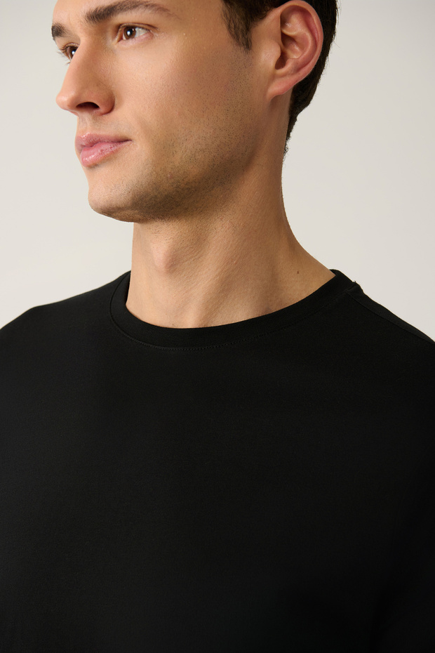 Men's Black 100% Cotton Breathable Crew Neck T-Shirt E 001000 - 2