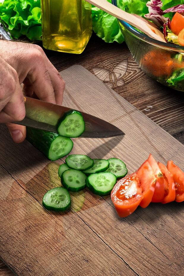 Glass Cutting Board and Presentation Tray with Old Wood Look 30cm X 40cm
