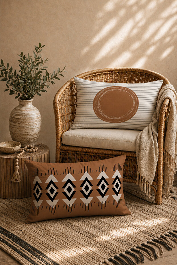 مستطيل 30x50 2 قطعة مزدوجة الجوانب مطبوعة براون البوهيمي تصميم أكياسها رمي غطاء وسادة مجموعة