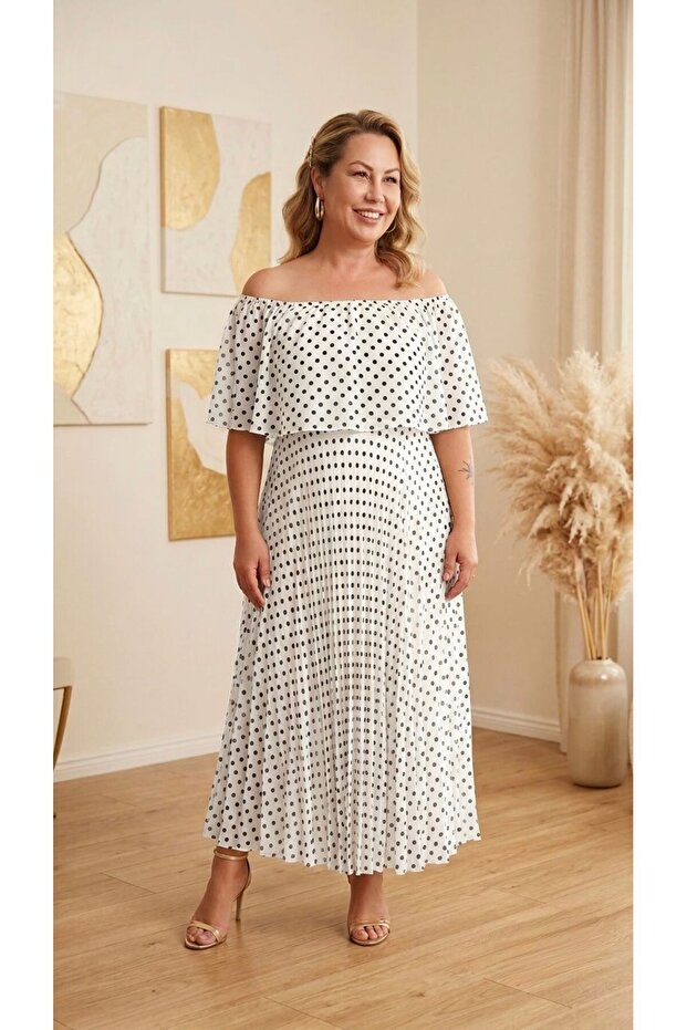 Women's Polka Dot Flounce Pleated Chiffon Dress