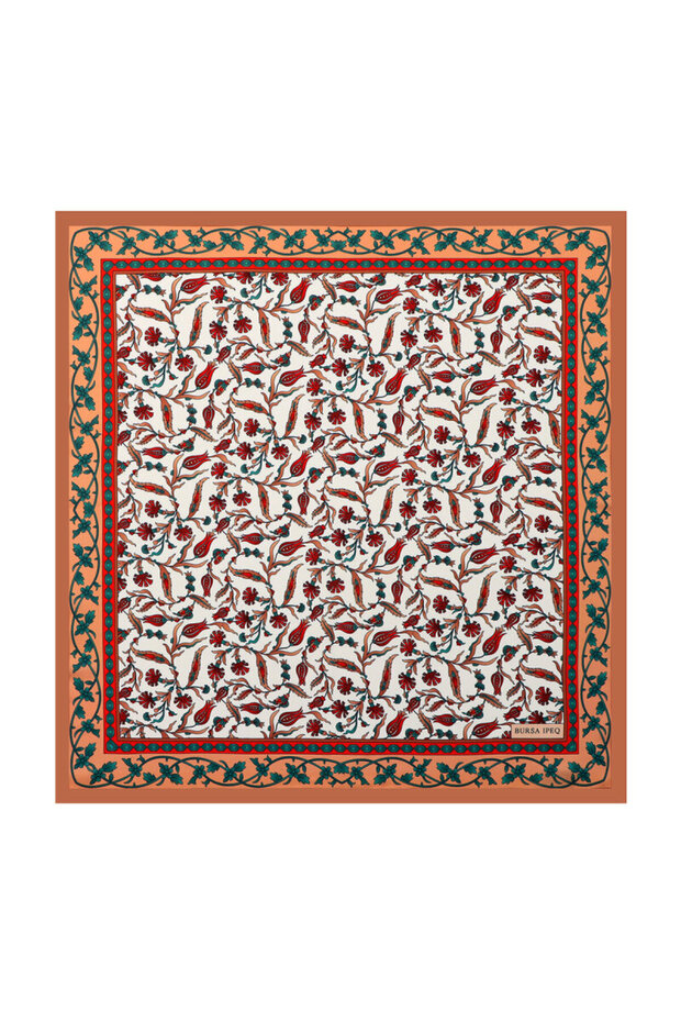 Tan, Tulip and Carnation Patterned Silky Handkerchief