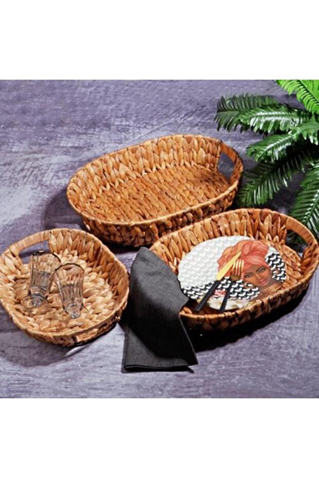 SPT-184 3-Piece Straw Tray Oval 3-Piece Basket Set
