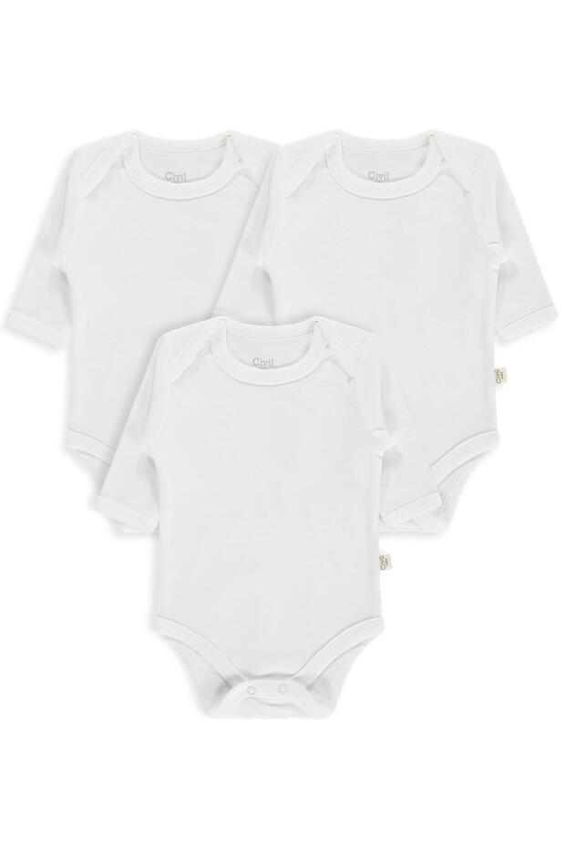 Plain Long Sleeve 3-Piece Set for 1-3 Years Old with Snap Fasteners - White 12-18 Months