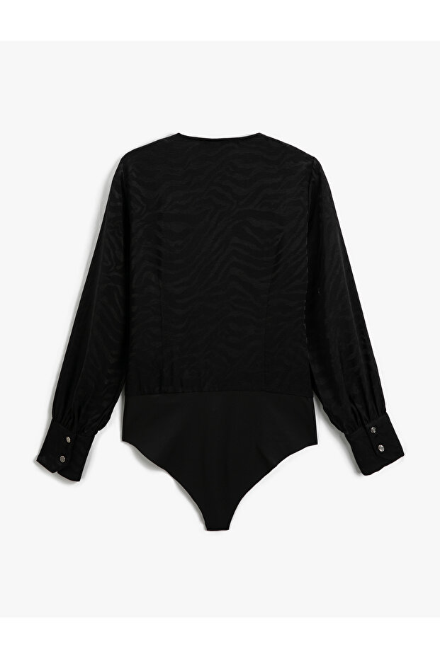 Zebra Patterned Wrap Blouse Long Sleeve - 8