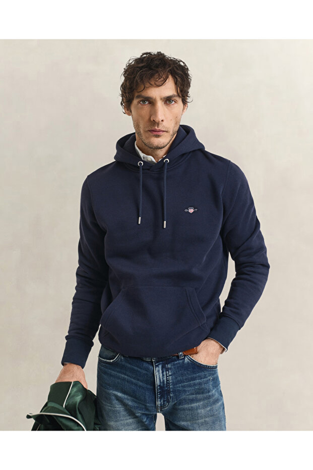 Men's Navy Blue Regular Fit Hooded Sweatshirt