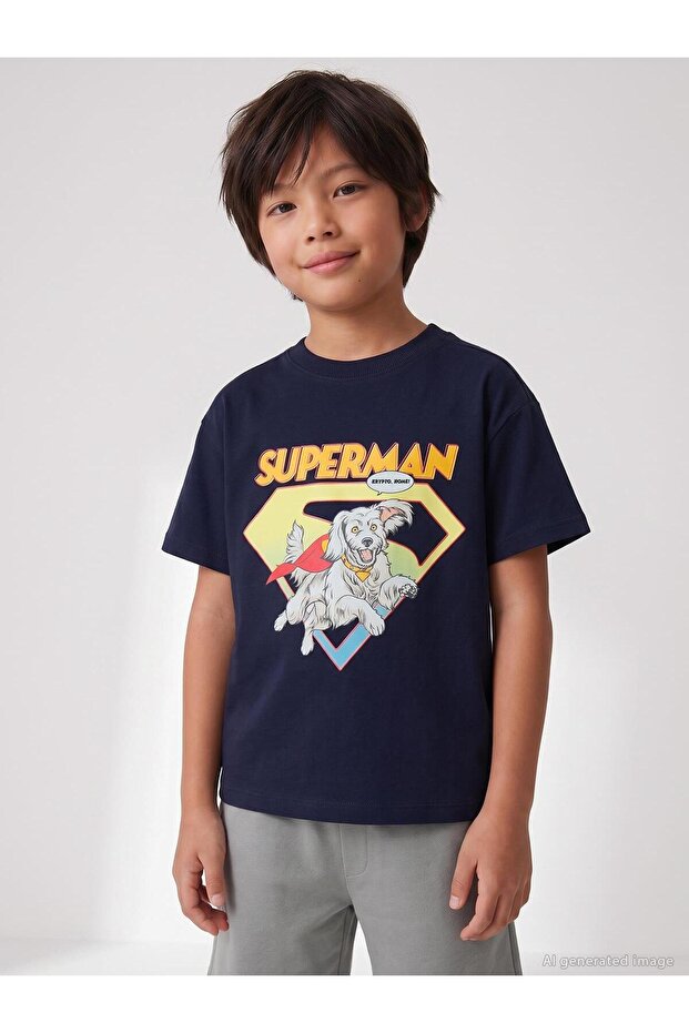 Superman Crypto Printed T-Shirt for Ages 6-9 - Navy Blue