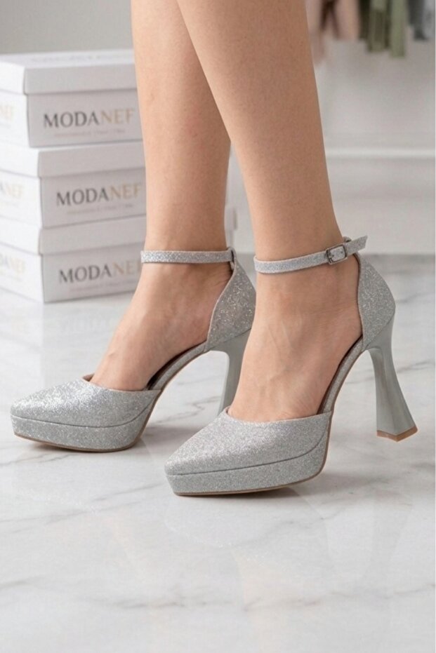 Women's 10 cm Platform Silver Glitter Evening Dress Shoes