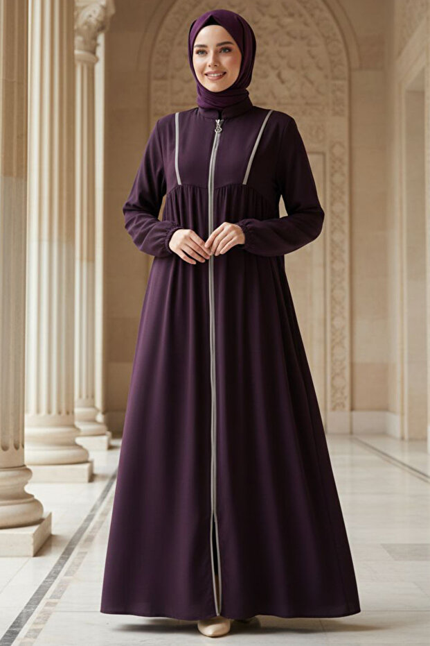 Zippered Plum Hijab Ferace 45318Mu