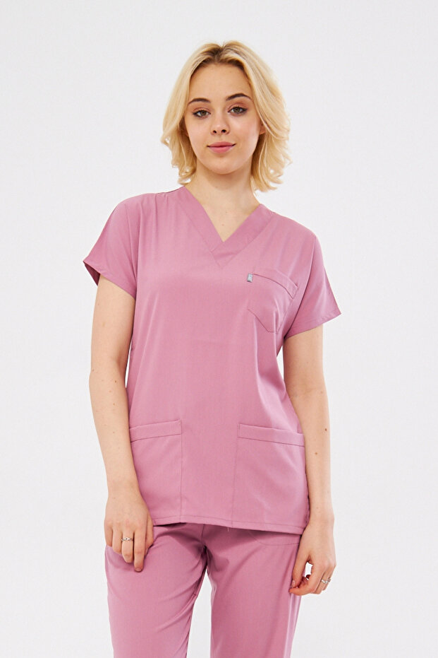 Single Top Powder Pink Stretch Fabric Unisex Batwing Sleeve Nurse and Doctor Uniform Scrubs Hospital Uniform