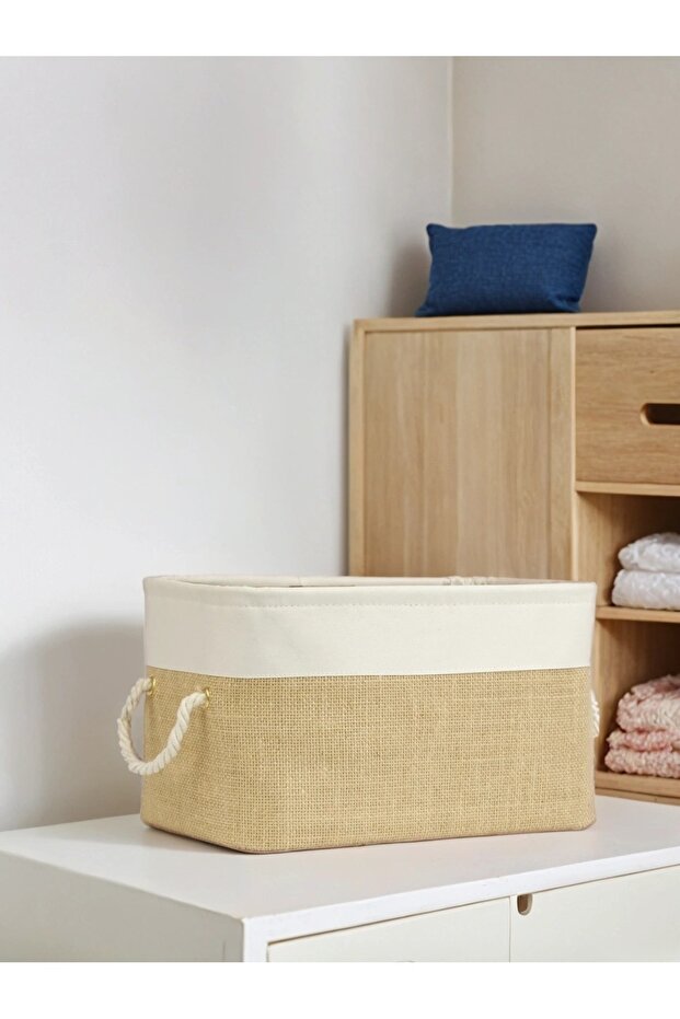 خزانة ملابس داخلية متوسطة الحجم من الجوت، منظم ألعاب غرفة الأطفال، منظم سلة تخزين قابل للطي