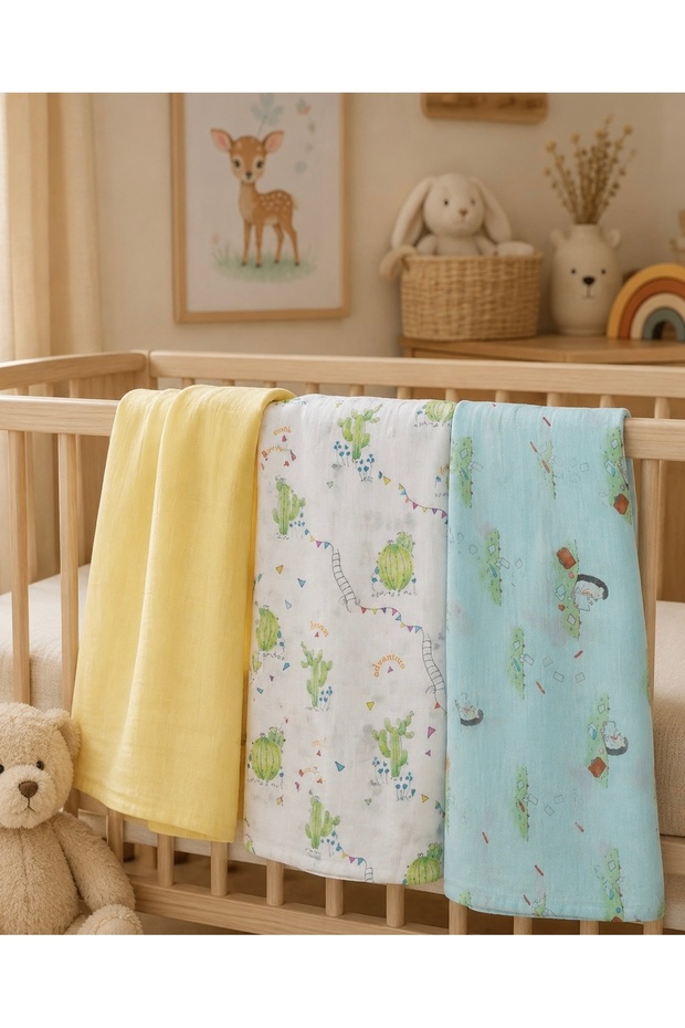 Multi-Purpose Muslin Cover & Blanket Set of 3 100% Cotton Oeko-Tex Certified 100*100 cm