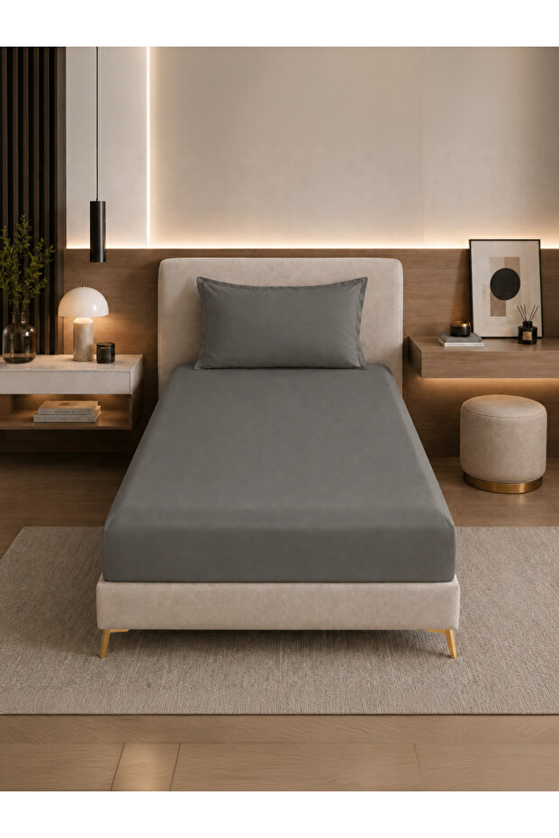 ملاءة سرير سادة نفر ونص 120×200 سم – شرشف بحواف عميقة 30 سم مع 1 غطاء وسادة